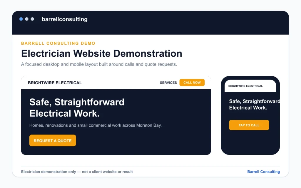 Barrell Consulting electrician website demonstration