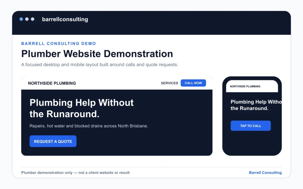 Barrell Consulting plumber website demonstration