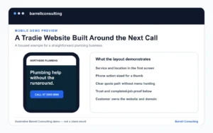 Illustrative mobile tradie website layout